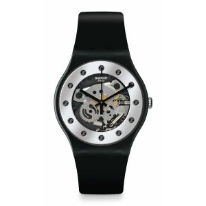 Reloj Swatch Unisex Silver Glam. Plástico Negro SO29B109