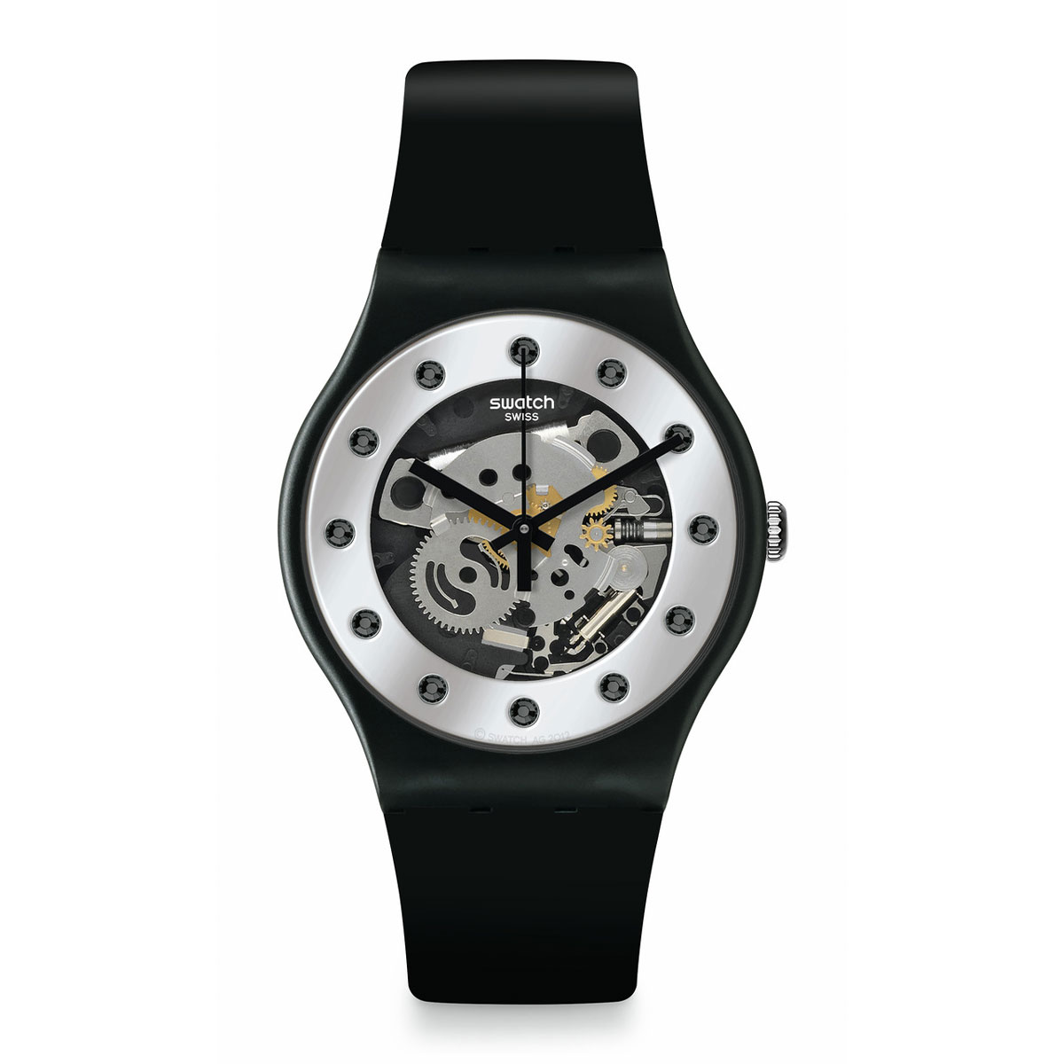 Reloj Swatch Unisex Silver Glam. Plástico Negro SO29B109
