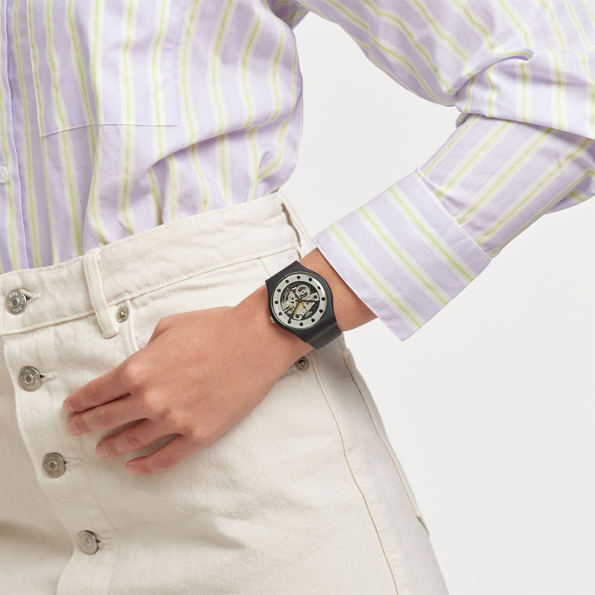 Reloj Swatch Unisex Silver Glam. Plástico Negro SO29B109 - Imagen 3
