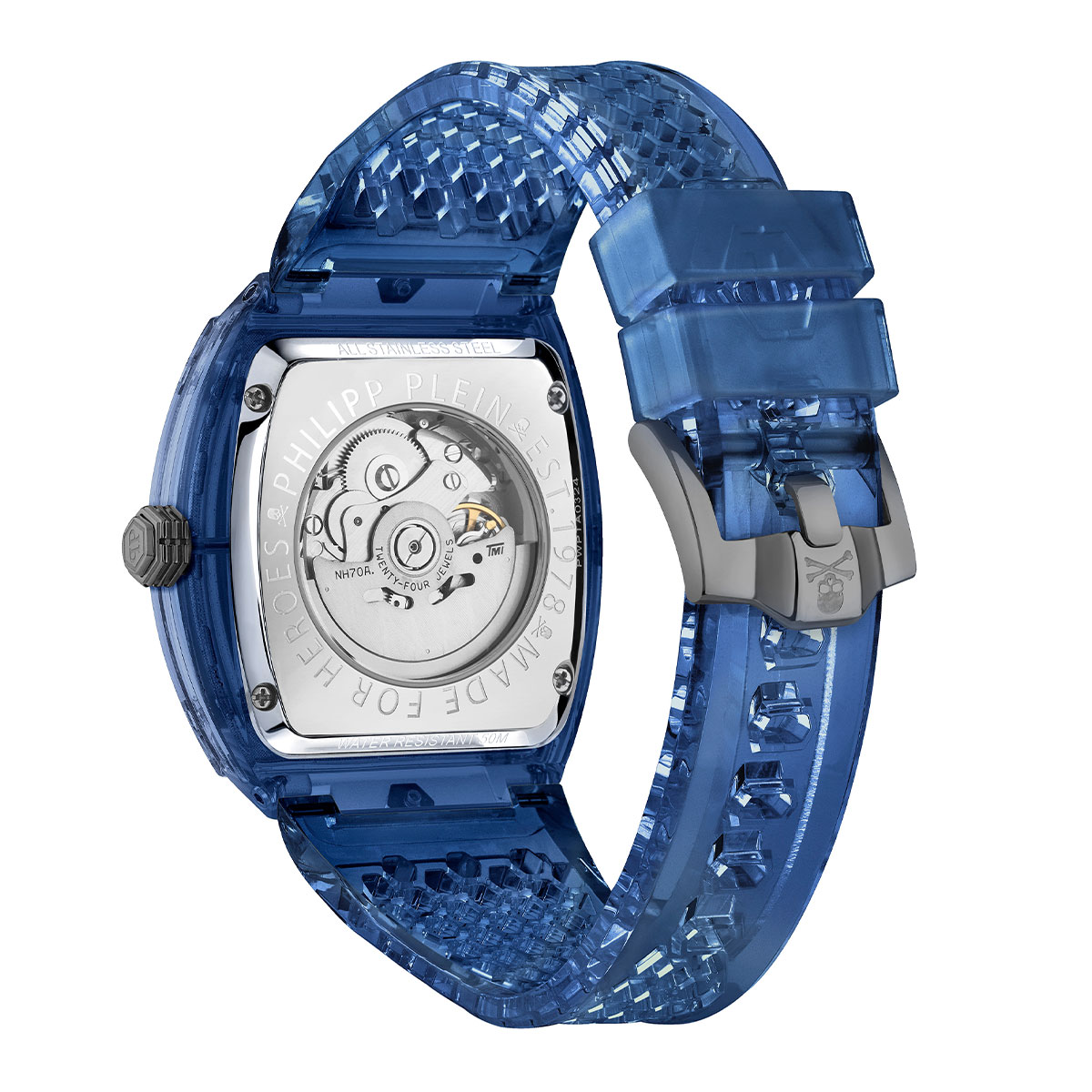 Reloj Philipp Plein Hombre The Skeleton Crystal. Silicona Azul PWPTA0324 - Imagen 3