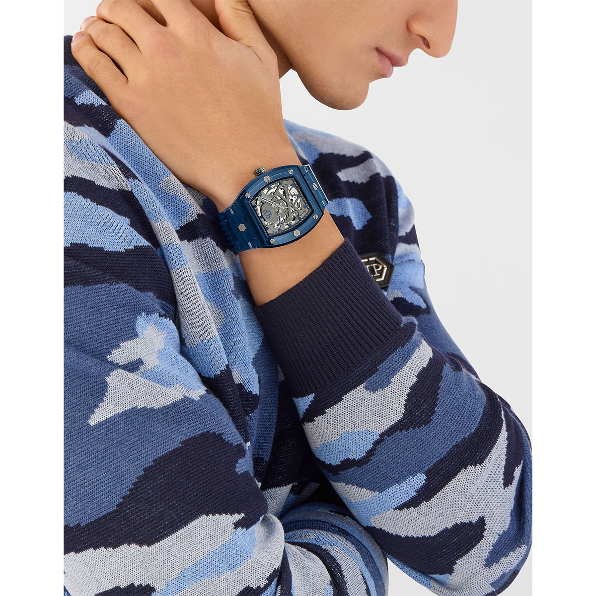 Reloj Philipp Plein Hombre The Skeleton Crystal. Silicona Azul PWPTA0324 - Imagen 4