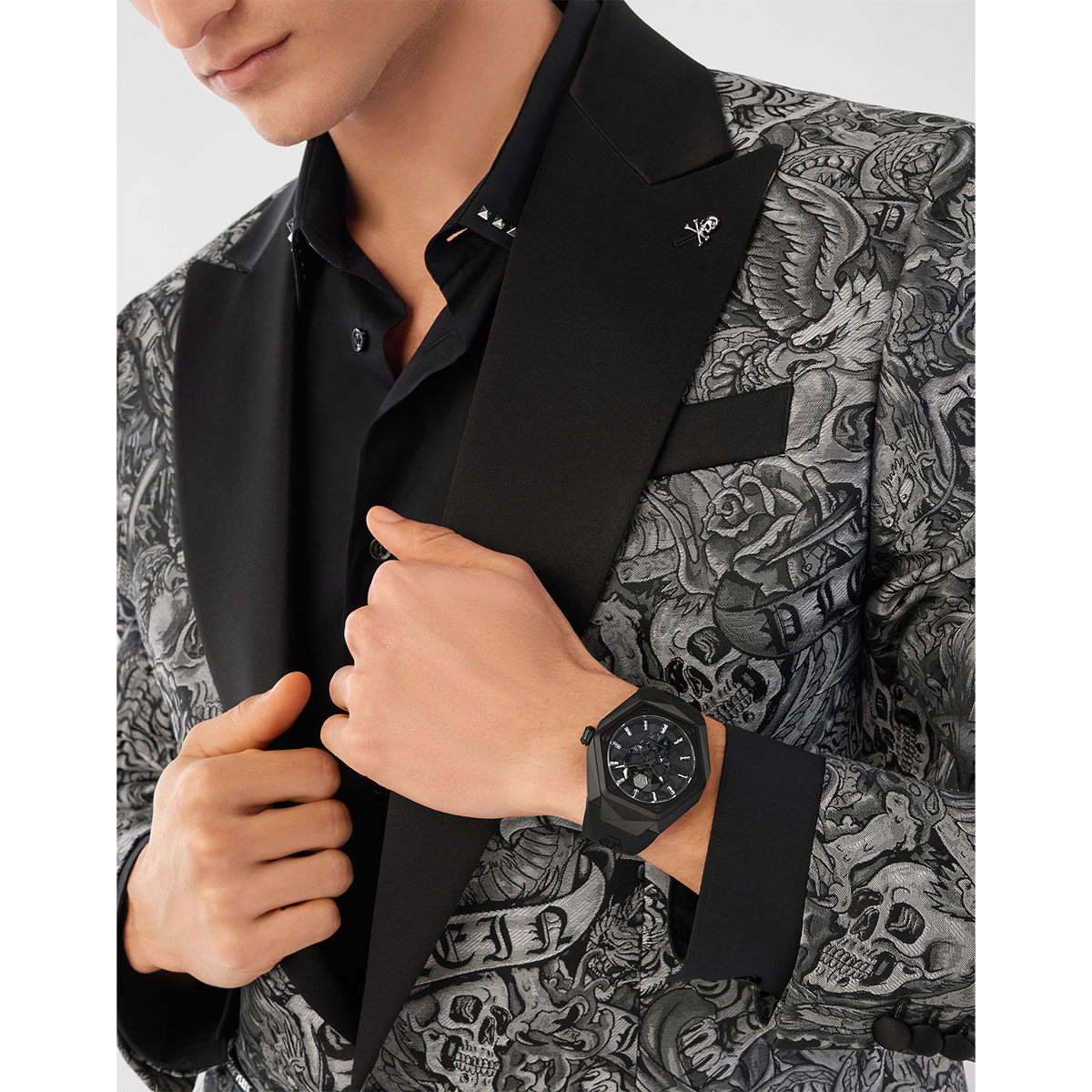 Reloj Philipp Plein Hombre The Skull Spikes. Silicona Negro PWPWA0324 - Imagen 4