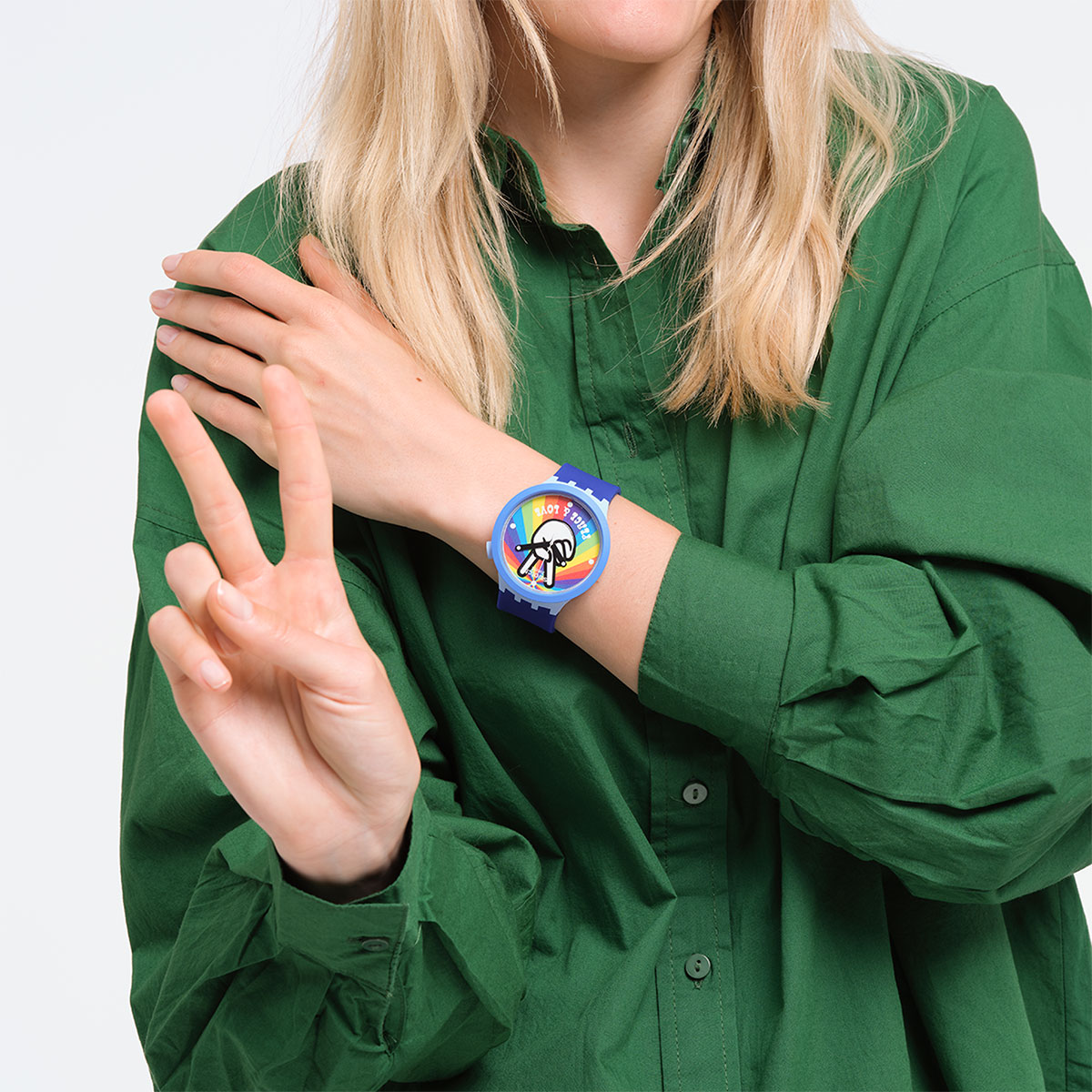 Reloj Swatch Unisex Peace Hand Love. Silicona Azul SB03N105 - Imagen 2