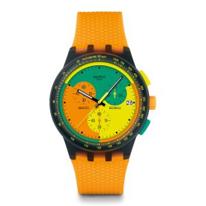 Reloj Swatch Unisex Neon Signal Flag. Silicona Naranja SUSB422